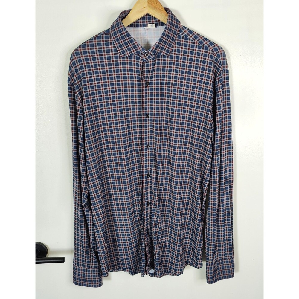 State & Liberty Shirt Mens XL Blue Plaid Athletic Fit Stretch Performance